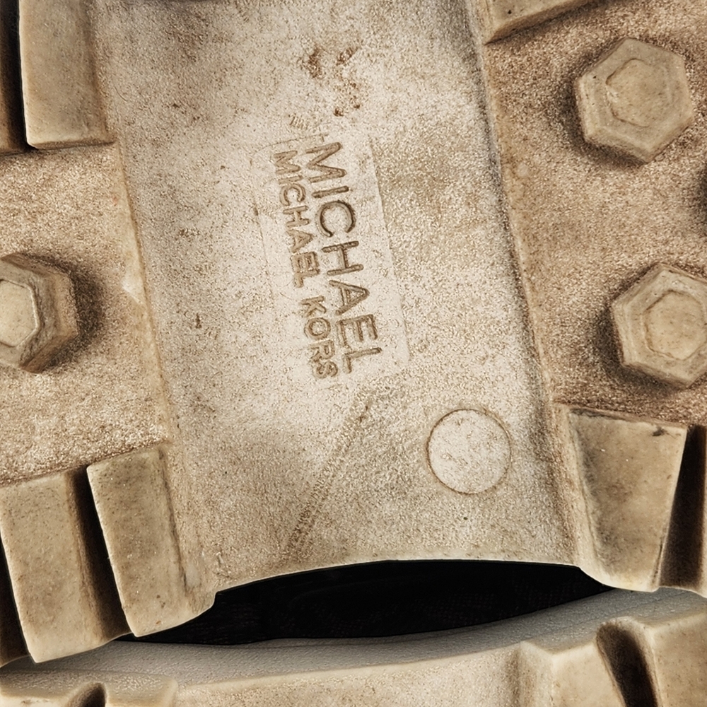 MICHAEL KORS Girls Payton Boot Size 2 Brown Lug Sole Signature Logo Textile - Picture 10 of 13